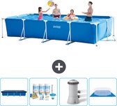 Intex Rechthoekig Frame Zwembad - 450 x 220 x 84 cm - Blauw - Inclusief Afdekzeil - Onderhoudspakket - Zwembadfilterpomp - Grondzeil