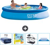 Intex Rond Opblaasbaar Easy Set Zwembad - 366 x 76 cm - Blauw - Inclusief Solarzeil - Onderhoudspakket - Zwembadfilterpomp - Grondzeil
