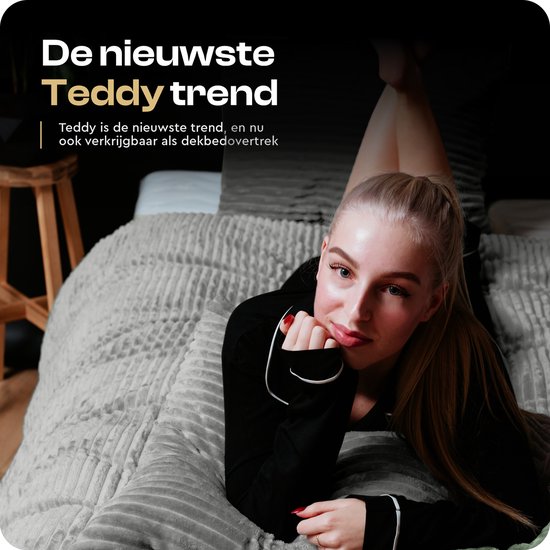 Sleeptime Teddy Rib Dekbedovertrek - 200X200/220 + 2 x kussenslopen 60x70 - Grijs van Merkloos — afbeelding 4