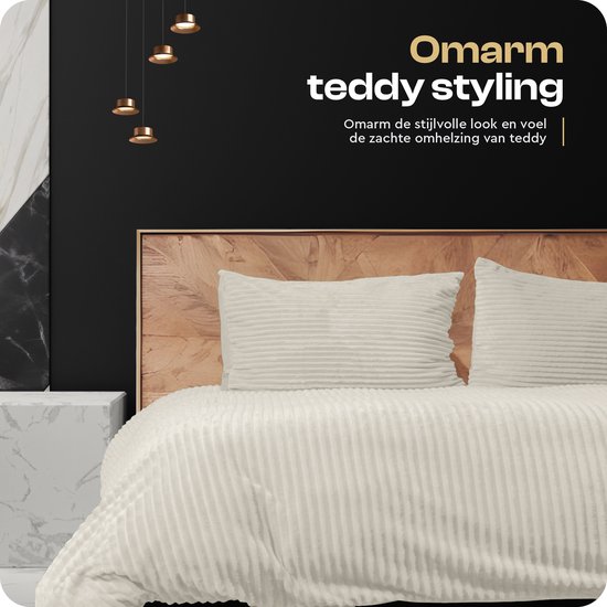 Sleeptime Teddy Rib Dekbedovertrek - 140X200/220 + 1 x kussensloop 60x70 - Creme — afbeelding 3