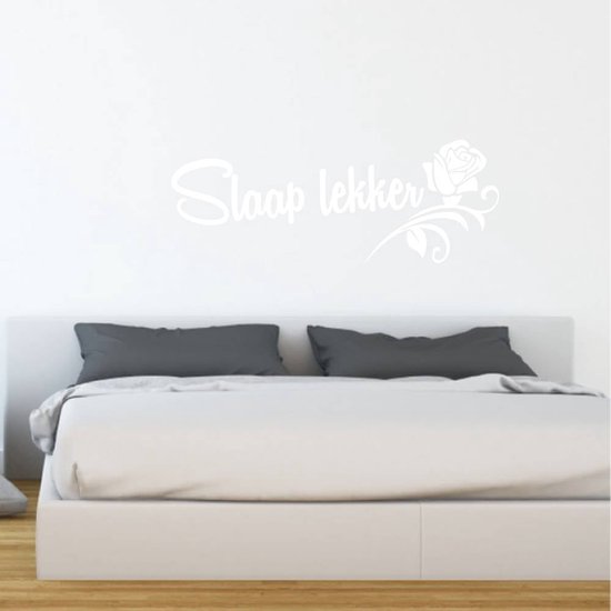 Muursticker Sleep Well with Rose - Bleu clair - 120 x 43 cm - Chambre avec texte néerlandais - Sticker mural