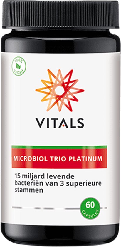 Vitals Microbiol Trio Platinum - 60 capsules - Biotica. 15 miljard levende bacteriën van 3 superieure stammen per capsule.