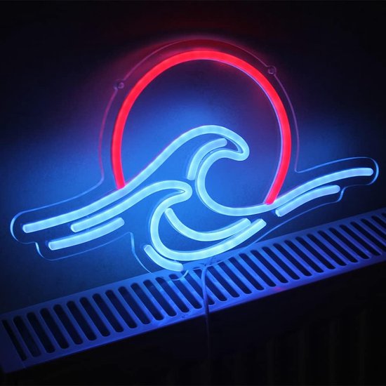 LED Neonbord Golven Waves Surf Voor Wanddecoratie, Surfen, Oceaan, Neonreclame voor Slaapkamerdecoratie, Woonkamer, Kantoor, Bar, Kerstmis, Verjaardagsfeestje