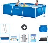Intex Rechthoekig Frame Zwembad - 300 x 200 x 75 cm - Blauw - Inclusief Afdekzeil - Onderhoudspakket - Zwembadfilterpomp - Filter - Solar Mat - Ladder - Voetenbad
