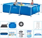 Intex Rechthoekig Frame Zwembad - 300 x 200 x 75 cm - Blauw - Inclusief Afdekzeil - Onderhoudspakket - Zwembadfilterpomp - Filter - Grondzeil - Solar Mat - Ladder - Voetenbad