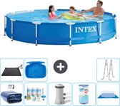 Intex Rond Frame Zwembad - 366 x 76 cm - Blauw - Inclusief Solarzeil - Onderhoudspakket - Zwembadfilterpomp - Filter - Grondzeil - Solar Mat - Ladder - Voetenbad