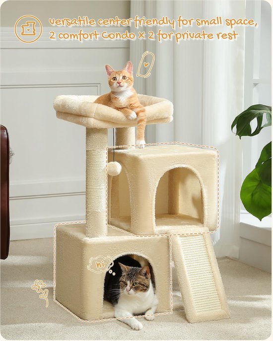 PETEPELA Kattenboom, krabpaal, kattenmeubel met sisaltouw, pluche, ligbed, speelhuisje met holletjes, speelgoed voor katten, grijs PETEPELA Kattenboom, krabpaal, kattenmeubel met sisaltouw, pluche, ligbed, speelhuisje met holletjes, speelgoed voor katten, grijs