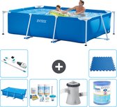 Intex Rechthoekig Frame Zwembad - 260 x 160 x 65 cm - Blauw - Inclusief Solarzeil - Onderhoudspakket - Zwembadfilterpomp - Filter - Stofzuiger - Vloertegels