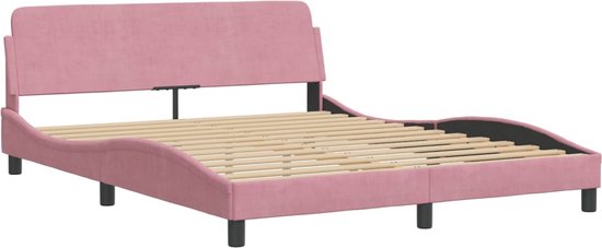 vidaXL - Bedframe - met - hoofdeinde - fluweel - roze - 160x200 - cm