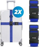 Sangle de valise avec serrure à combinaison et étiquette de valise - 2 pièces - Ajustable - Sangle de bagage - 200 centimètres - Sécurité Extra - Voyages - Blauw