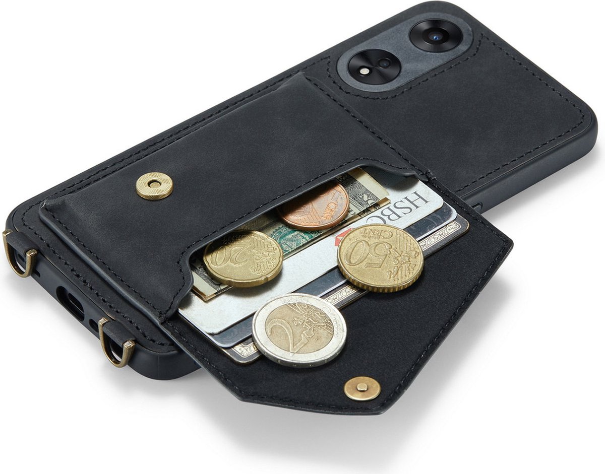 CaseMania Backcase hoesje geschikt voor Oppo Reno8 T - Effen Zwart - Kunstleer
