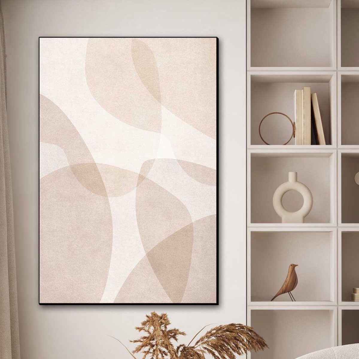Art Frame - Abstract Beige geometrische kunst | 40 x 60cm | Verwisselbaardoek | Zwart frame | Wanddecoratie | Schilderijen op doek | Staand