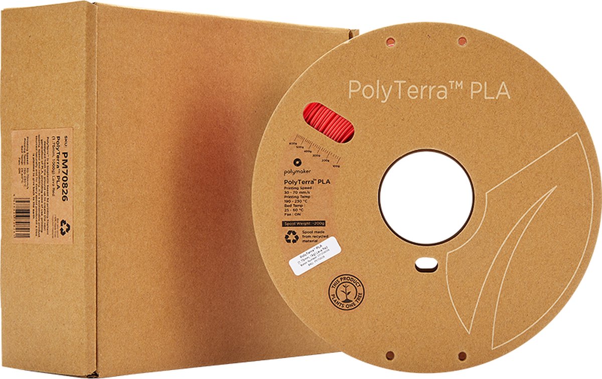 Polymaker Polyterra PLA filament 1.75 mm - 1 kg - Lava Red — afbeelding 6