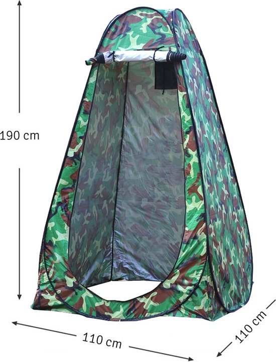 Douchetent Pop-up 190 cm - Camping douche - Omkleedtent - incl. Tentharingen en Draagtas - Leger Camouflage van White Labelz — afbeelding 5