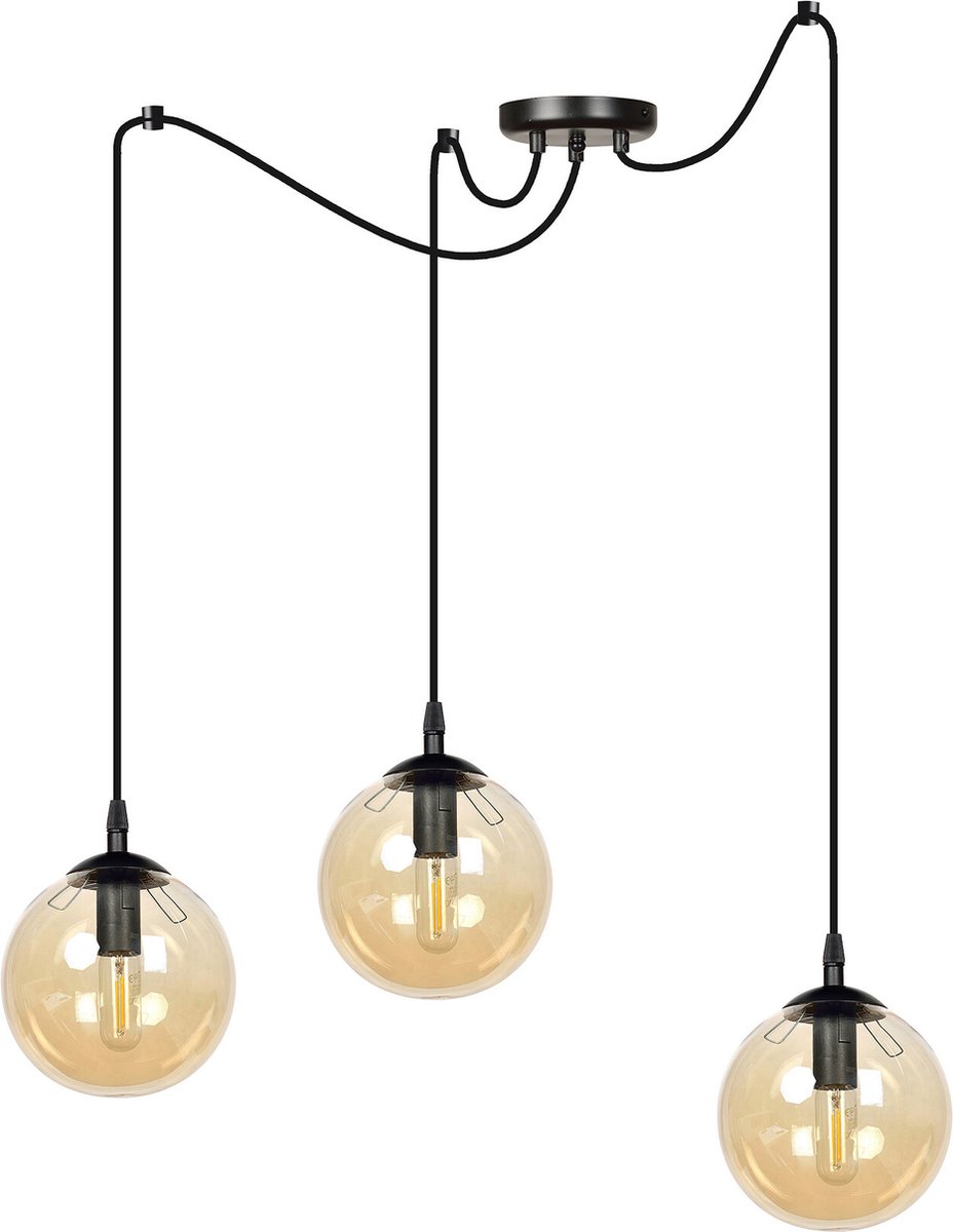 Emibig Uppsala 3 L hanglamp met amber glazen bol 3x E14 - Creëer een warme sfeer in uw huis