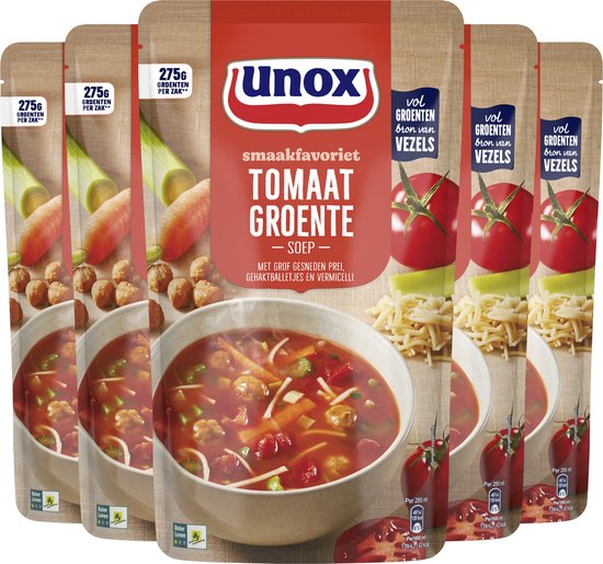 Unox -Soep In Zak - Tomaat Groente - 5 Zakken x 570 ml -