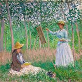 Allernieuwste.nl® Canvas Schilderij Claude Monet Schilderen in de Natuur - Kunst aan je Muur - Modern Impressionisme - kleur - 60 x 60 cm
