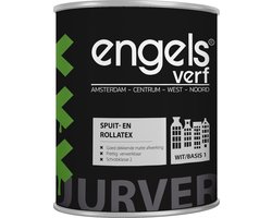 Engels Verf - Muurverf Latex Mat - Waterbasis - Dekkend Wit - Spuit en rollatex - 1 Liter