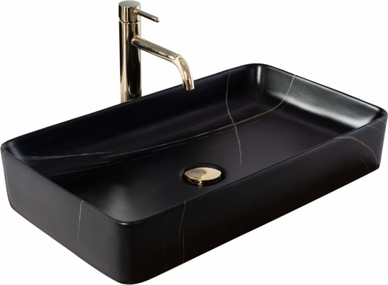 Lavabo à poser Rea Denis Black Stone Mat, imitation pierre, 61,5 x 35 cm