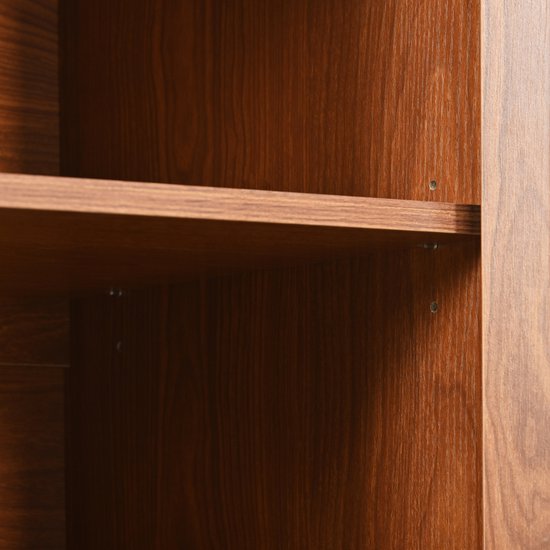 Sweiko Kast met 3 rotan decoratieve deuren, vijf emmerkast met metalen handvatten, geschikt voor slaapkamers, woonkamer, kantoren, walnoothout 129.8x40x76cm