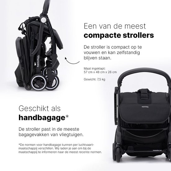 Hamilton by Yoop X1 Plus Buggy - MagicFold - Tot 22 kg - Premium Wandelwagen - Inklapbare Plooibuggy - Verlengde Zonnekap - Zwart