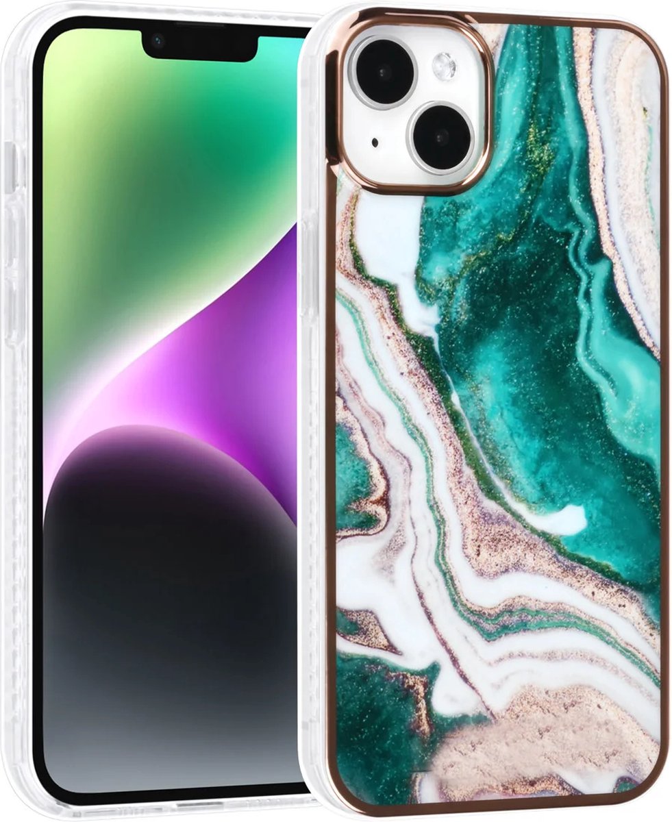 TPU Back Cover hoesje - Marble Groen - Geschikt voor: iPhone 14
