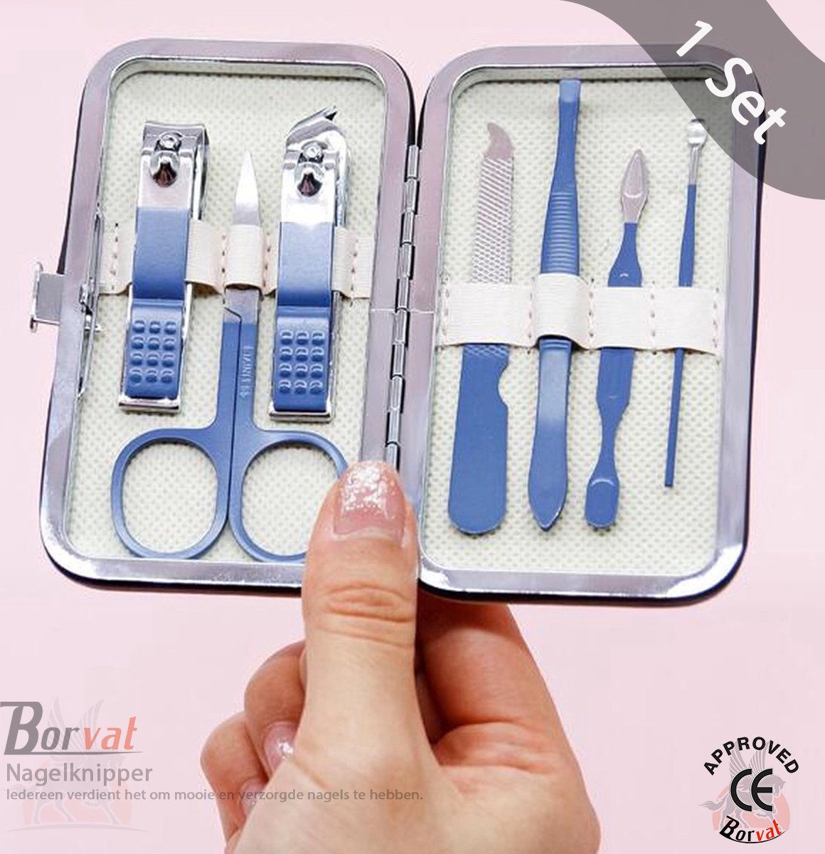 Goedkoopste Borvat® - Nagelschaar reis set - Nageltang - Manicure set -Nagelknipper set 7 delig - Blauw