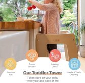 Montessori Leertoren Verstelbare Hoogte | Kinderstoel | Veiligheidsbalk - Natuurlijk hout