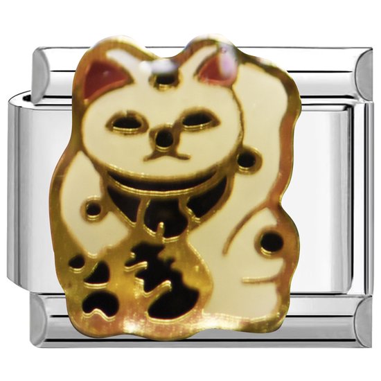 Quiges - Schakel - Bedel - 9mm - charms - Kleurrijk - Japanse - gelukskat - Geschikt voor - Nomination- armband - Schakelarmband - italy bedels armband