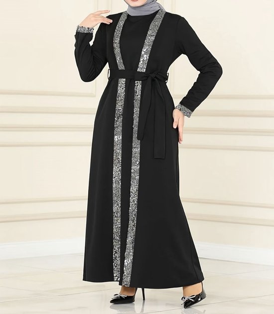 Belle robe caftan noire longue robe de soirée de gala robe marocaine turque arabe dames taille XXL