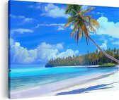 Artaza Canvas Schilderij Kunstwerk van een Strand met Palmbomen - 90x60 - Wanddecoratie - Foto Op Canvas - Canvas Print