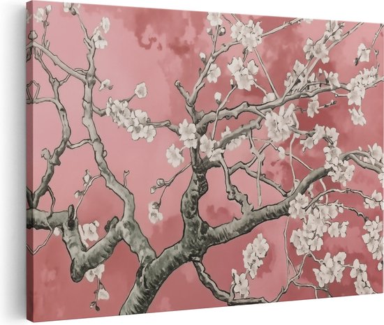 Artaza Canvas Schilderij Afbeelding van een Kersenbloesemboom op een Roze Achtergrond - 60x40 - Wanddecoratie - Foto Op Canvas - Canvas Print