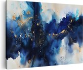 Artaza Canvas Schilderij Abstract Kunstwerk van Blauw en Goud - 120x80 - Groot - Foto Op Canvas - Canvas Print