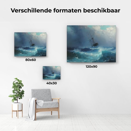 Peinture sur toile Artaza représentant un navire dans une mer agitée - 40 x 30 cm - Klein - Photo sur toile - Impression sur toile