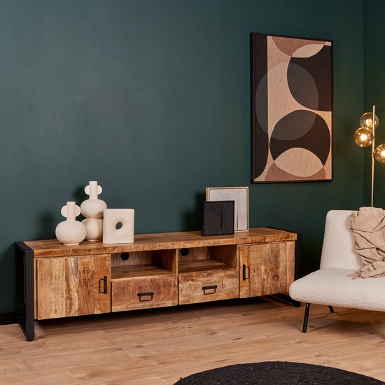 Tv-meubel Britt 200 cm mango metaal - Naturel | Meubelplaats