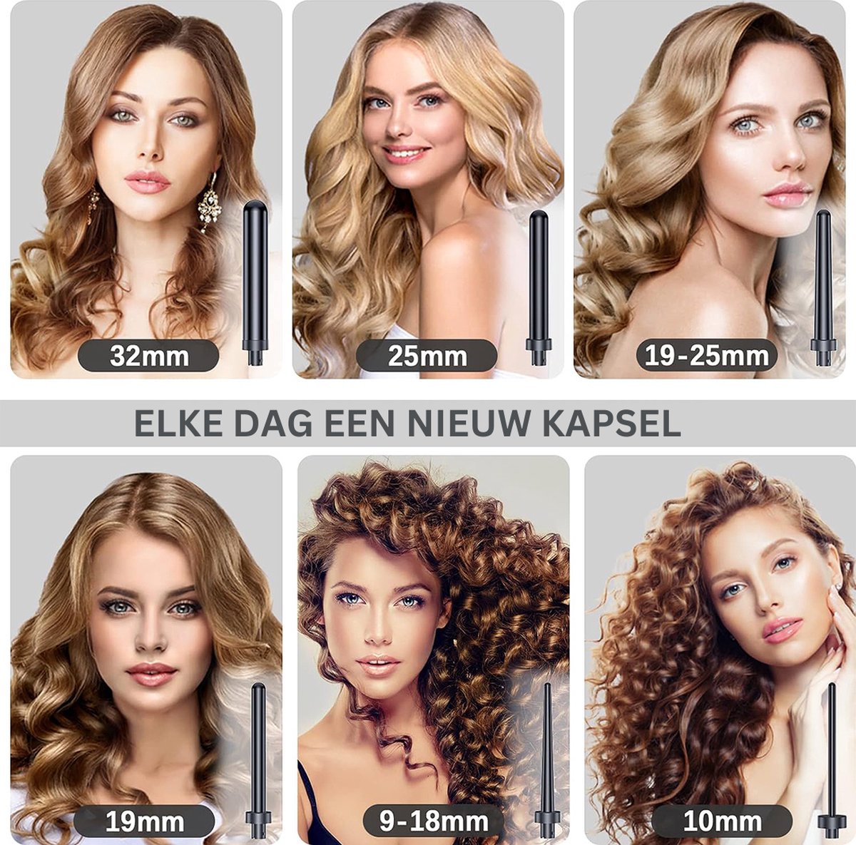 MKSS® Wafeltang 6 in 1 voor Krullen en Golven - Zwart - afbeelding 2