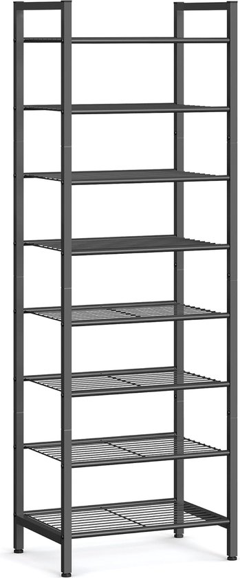 Schoenenrek met 8 niveaus voor 16-24 paar schoenen - Ruimtebesparend en veel opbergruimte - Metaal - 446 x 305 x 1285 cm - Zwart