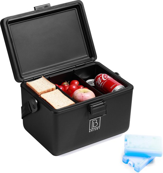 Brisby Glacière - Frigo box - Glacière - Voiture - Légère - Boîte à pain - 12L - 2 éléments de refroidissement gratuits de 450 ml chacun - Incl. Séparateurs Planches à découper - Ouvre-bière - Ouvre-bouteille - Max. Isolation 40 heures - Zwart