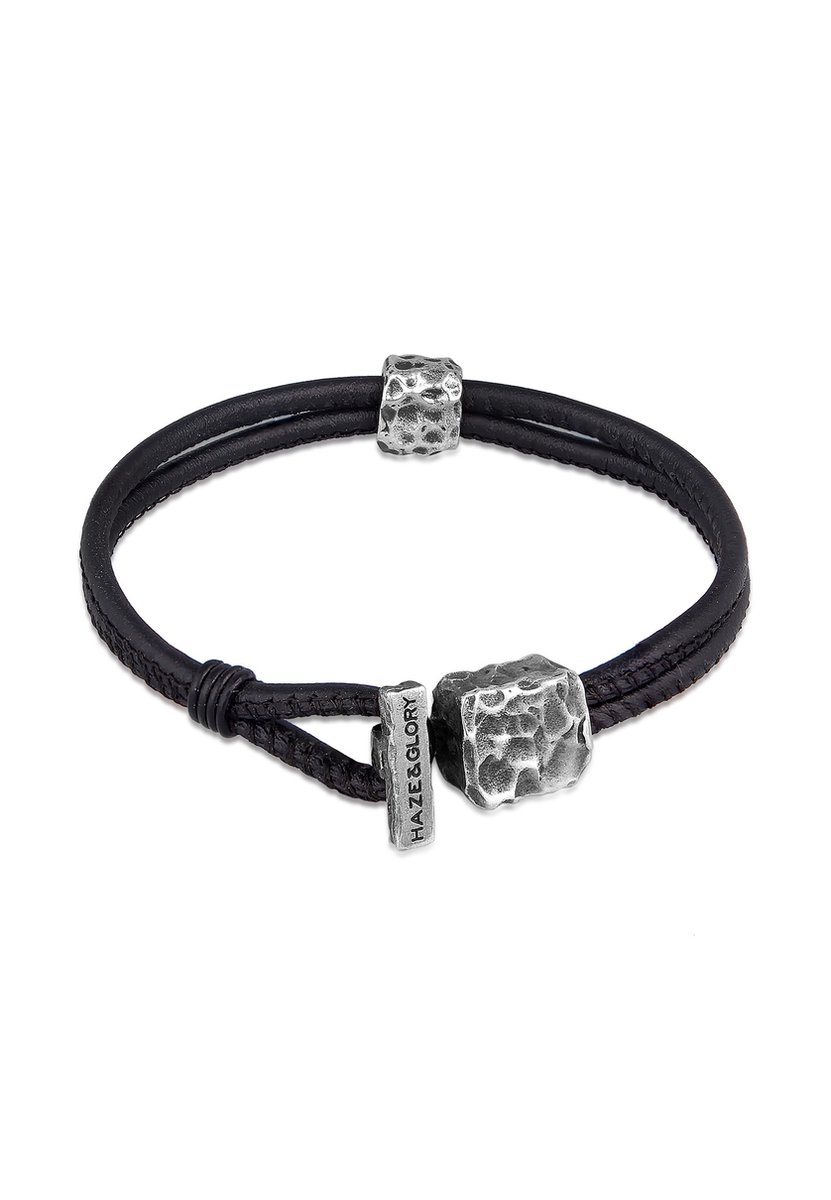 Haze & Glory - Armband - HG HAZE & GLORY - Armband heren in 925 Sterling Zilver, sieraden mannen, Leren armband met geoxideerde zilveren sluiting, Cool, Daily Dan, 19-23 cm - Heren