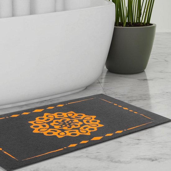 Badmat grijs groot 70 x 120 cm van 100% katoen met mandala ontwerp - zacht, absorberend en sneldrogend douchemat Badmat