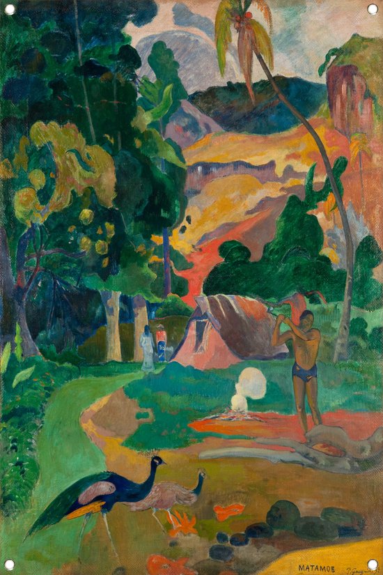 Matamoe (Dood), Landschap met pauwen - Paul Gauguin tuinposter - Pauwen tuinposter - Tuinposter Dieren - Wanddecoratie tuin - Tuinschilderijen voor buiten - Tuindecoratie muurdecoratie tuinposter 100x150 cm