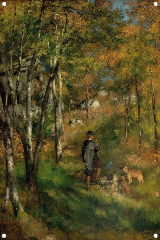 Jules Le Coeur en zijn honden in het bos van Fontainebleau - Pierre-Auguste Renoir tuinposter - Bos tuinposter - Tuinposters Natuur - Buiten decoratie - Schutting poster - Decoratie tuin tuinposter 50x75 cm