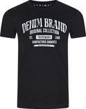 Zwart T-shirt voor heren met opdruk "DENIM BRAND ORIGINAL COLLECTION EST. TRADEMARK 1986 MANUFACTURED GARMENTS"