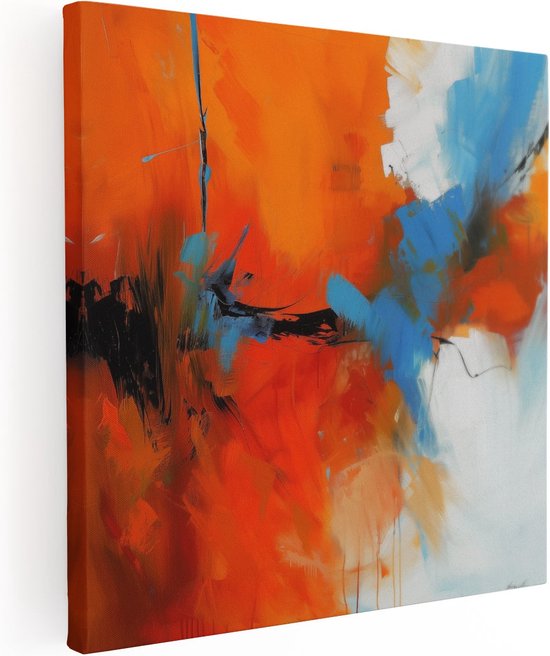 Artaza Canvas Schilderij Abstract Kunstwerk met Blauwe en Oranje Kleuren - 40x40 - Klein - Foto Op Canvas - Canvas Print