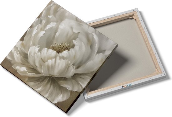 Artaza Peinture sur toile Bloem Witte sur fond beige - 40 x 40 - Klein - Photo sur toile - Impression sur toile