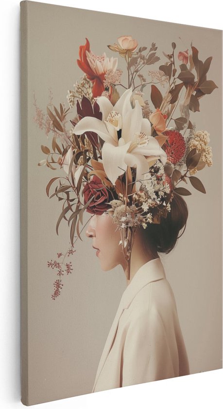 Artaza Canvas Schilderij Vrouw met Bloemen op haar Hoofd - Foto Op Canvas - Canvas Print