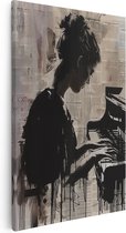 Artaza Canvas Schilderij Vrouw die Piano Speelt - 80x120 - Groot - Foto Op Canvas - Canvas Print