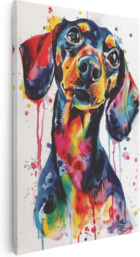 Artaza Peinture sur toile Oeuvre colorée d'un teckel - 60x90 - Décoration murale - Photo sur toile - Impression sur toile