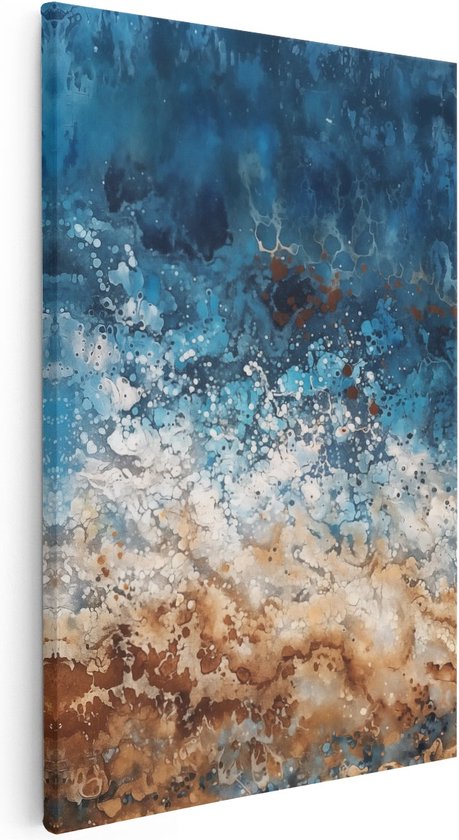 Artaza Canvas Schilderij Abstract Kunstwerk van een Blauwe en Bruine Oceaan - 60x90 - Muurdecoratie - Foto Op Canvas - Canvas Print