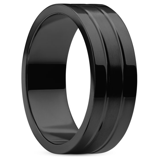 Ferrum | 8 mm Vlakke Zwarte Gepolijste & Geborstelde Roestvrijstalen Dubbelgegroefde Ring